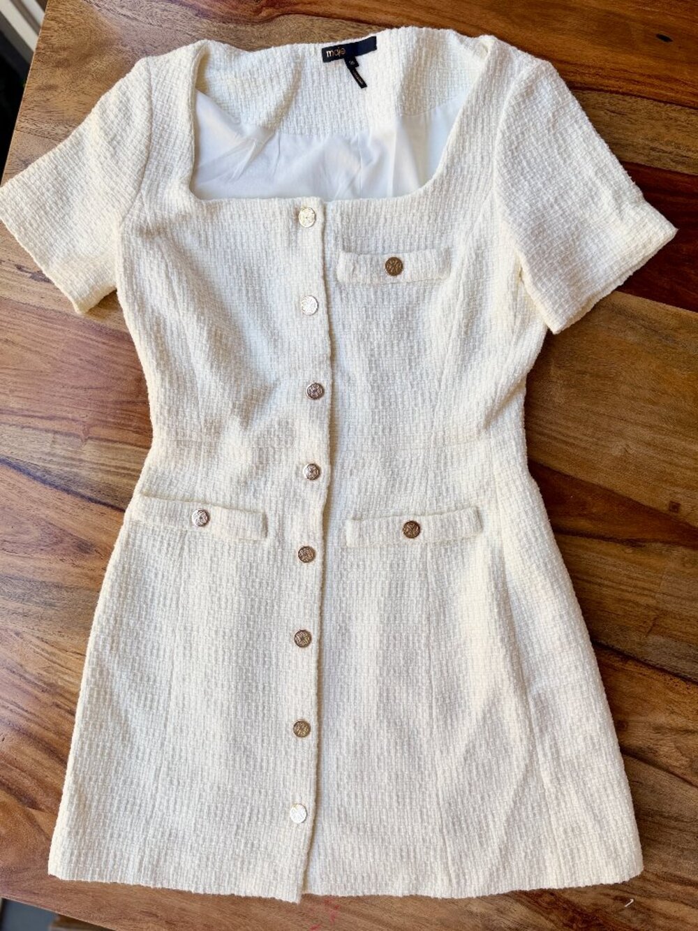 Maje Short Tweed Dress Ecru White FR 36 / US S